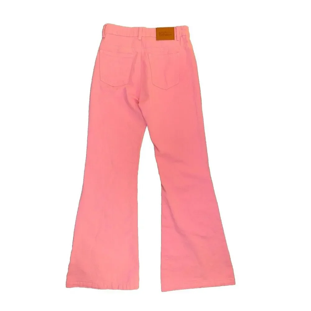 NWT Princess Polly Pink Cabarita Lounge Denim Jeans Size 4 Flare Leg High Rise